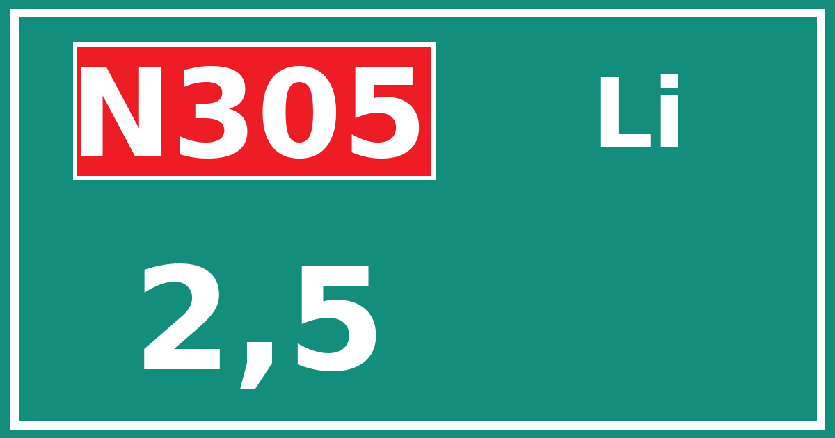 Hectometerbord N305 2,5 zijde Li