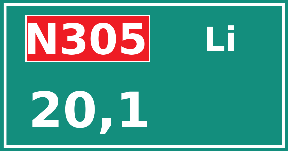 Hectometerbord N305 20,1 zijde Li