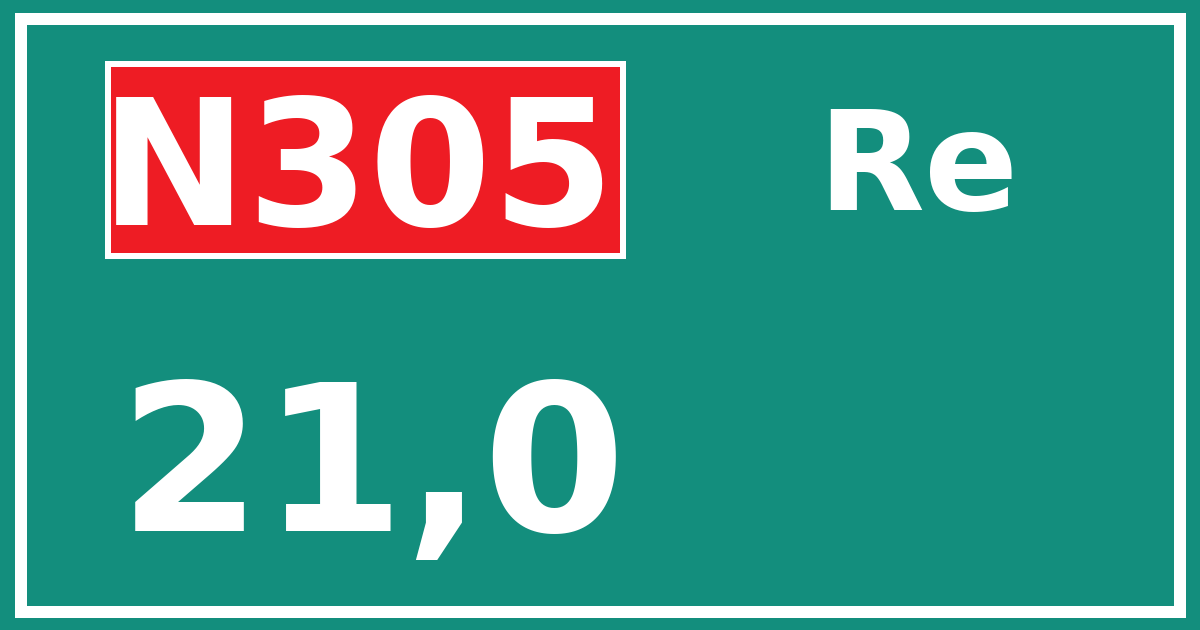Hectometerbord N305 21,0 zijde Re