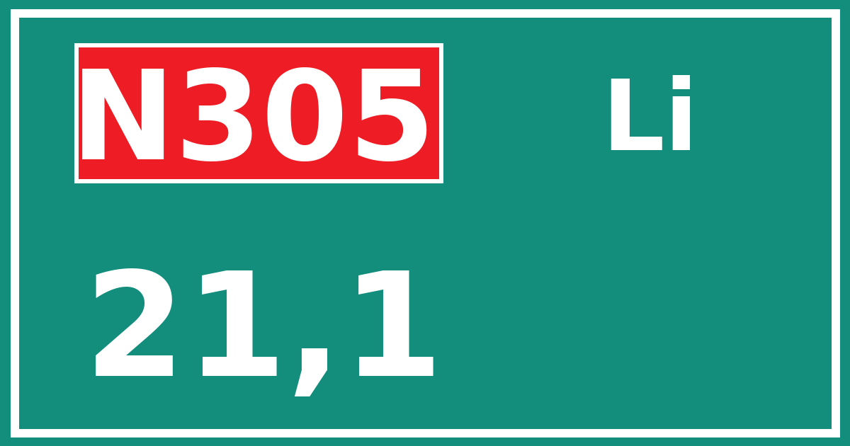 Hectometerbord N305 21,1 zijde Li