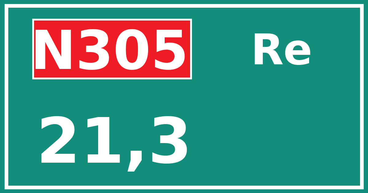 Hectometerbord N305 21,3 zijde Re