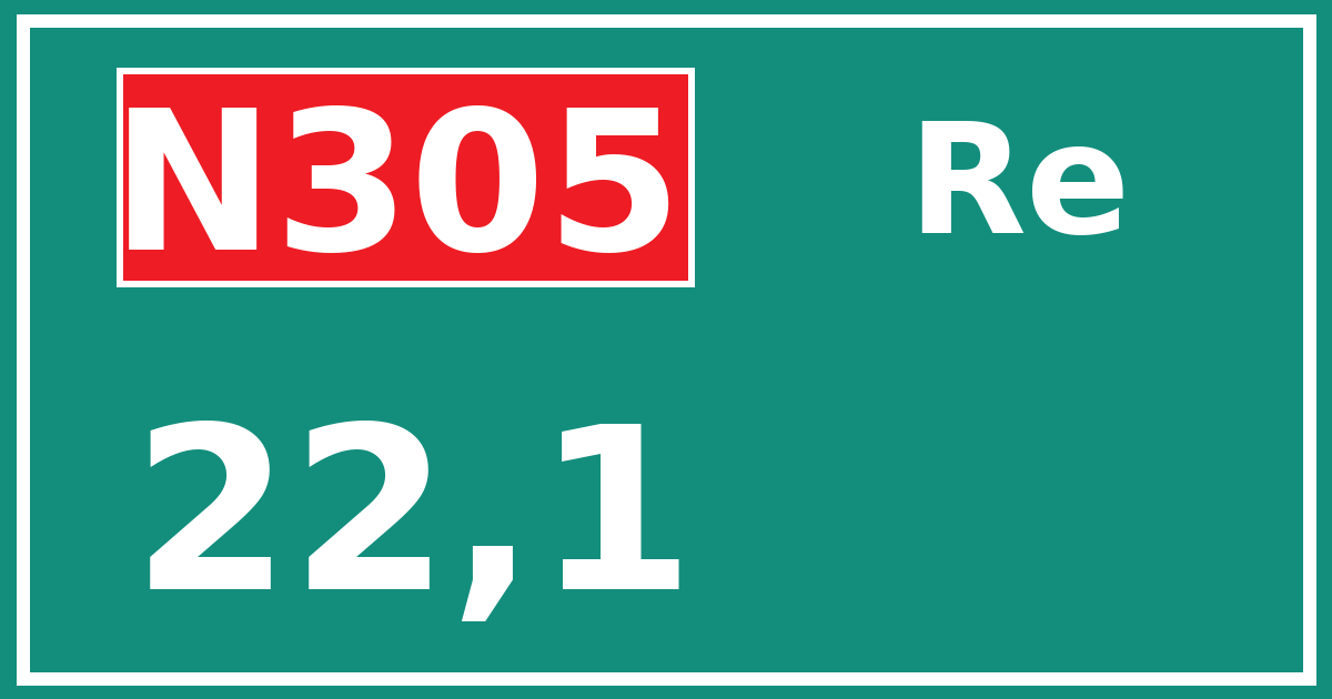 Hectometerbord N305 22,1 zijde Re