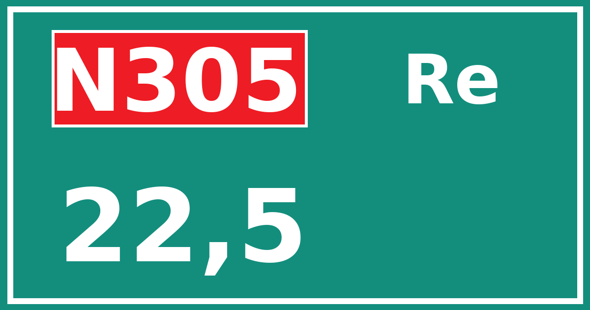 Hectometerbord N305 22,5 zijde Re