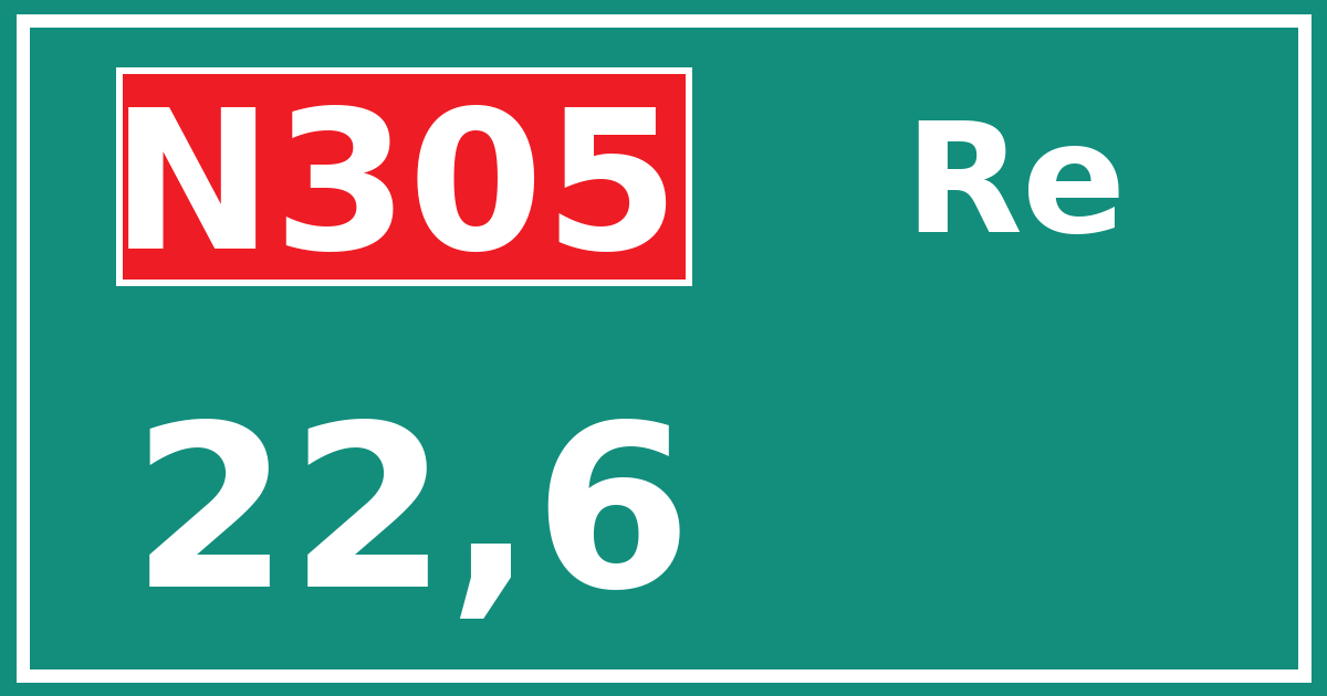 Hectometerbord N305 22,6 zijde Re