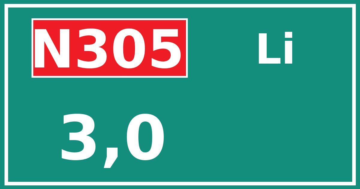 Hectometerbord N305 3,0 zijde Li