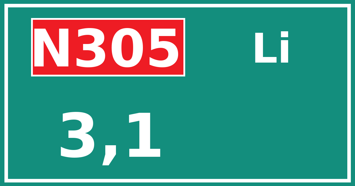 Hectometerbord N305 3,1 zijde Li