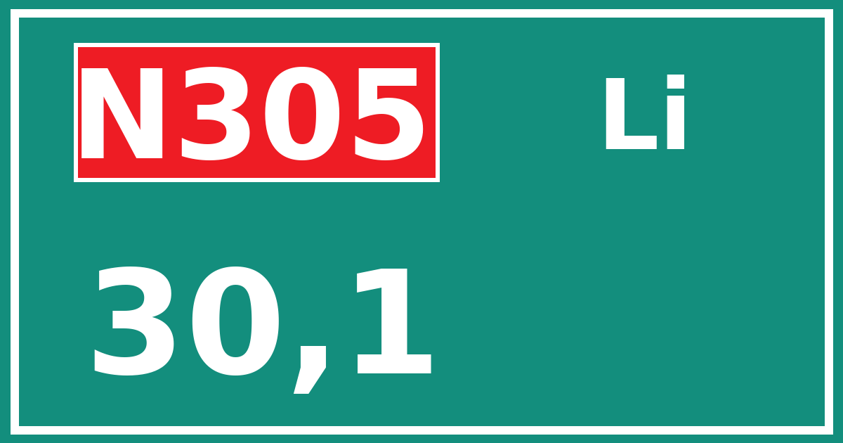 Hectometerbord N305 30,1 zijde Li