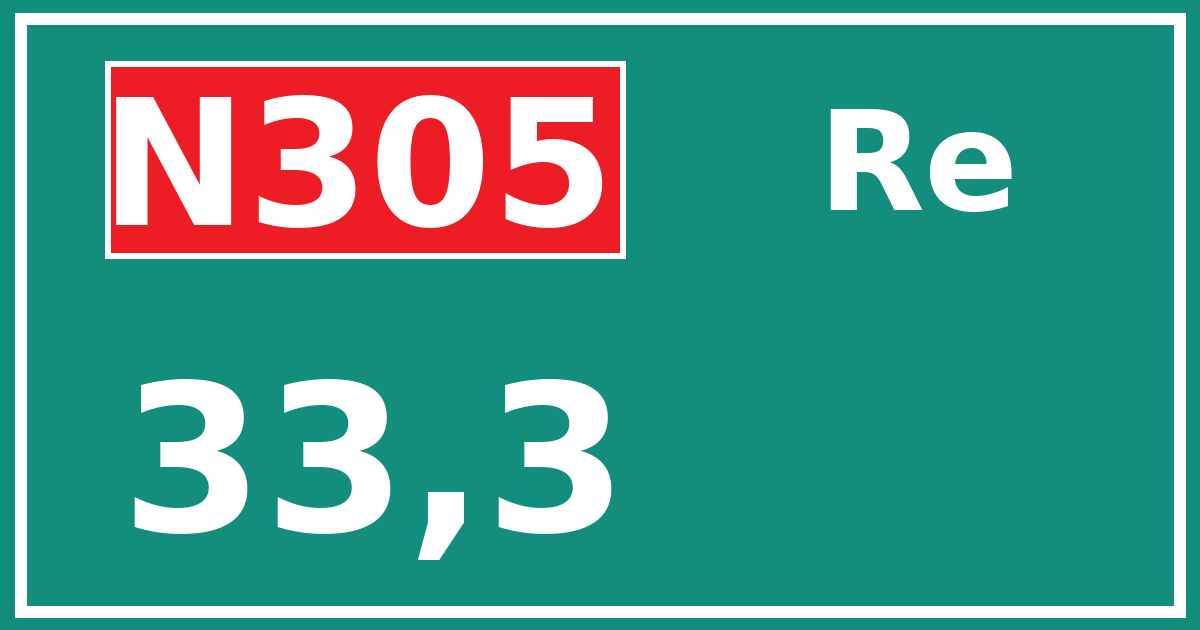 Hectometerbord N305 33,3 zijde Re