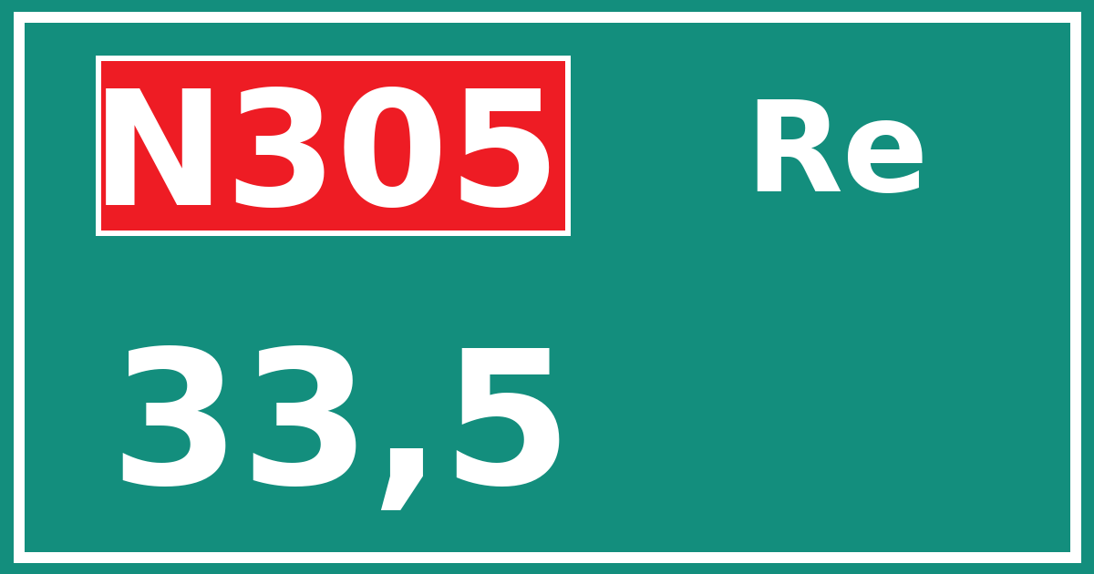 Hectometerbord N305 33,5 zijde Re