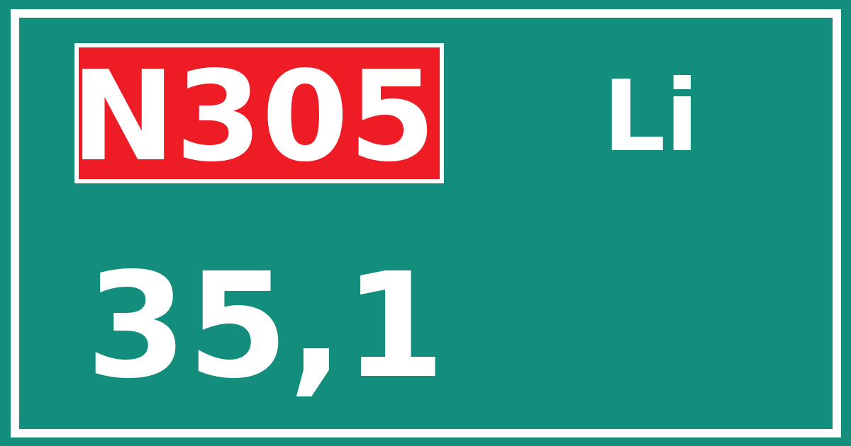 Hectometerbord N305 35,1 zijde Li