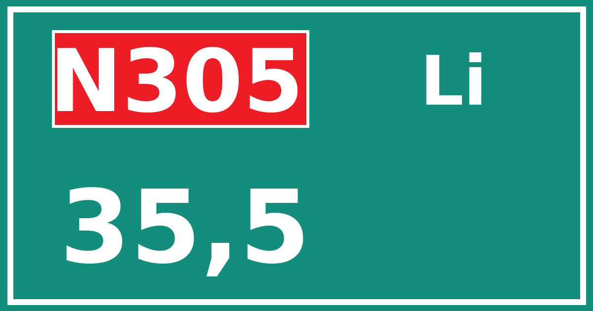 Hectometerbord N305 35,5 zijde Li