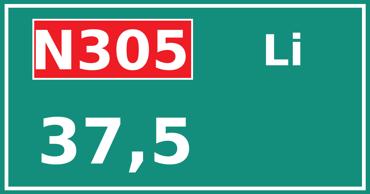 Hectometerbord N305 37,5 zijde Li