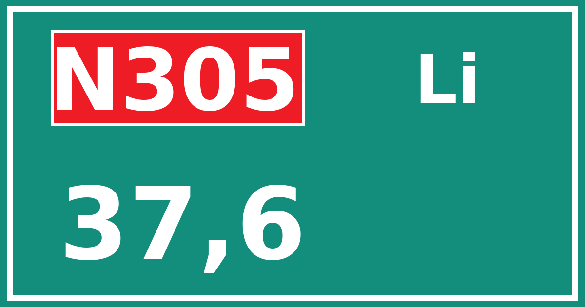 Hectometerbord N305 37,6 zijde Li