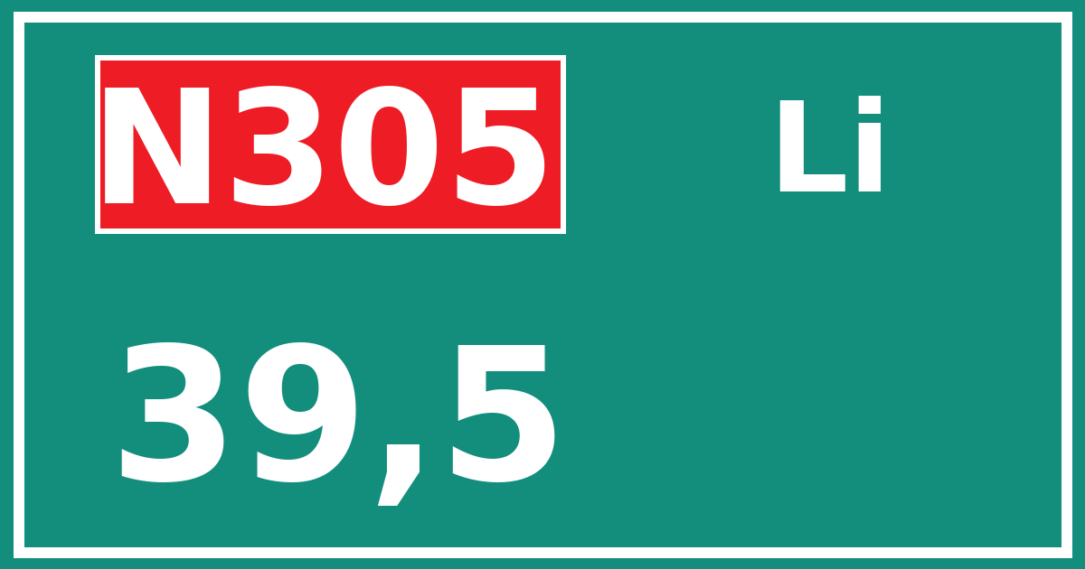 Hectometerbord N305 39,5 zijde Li