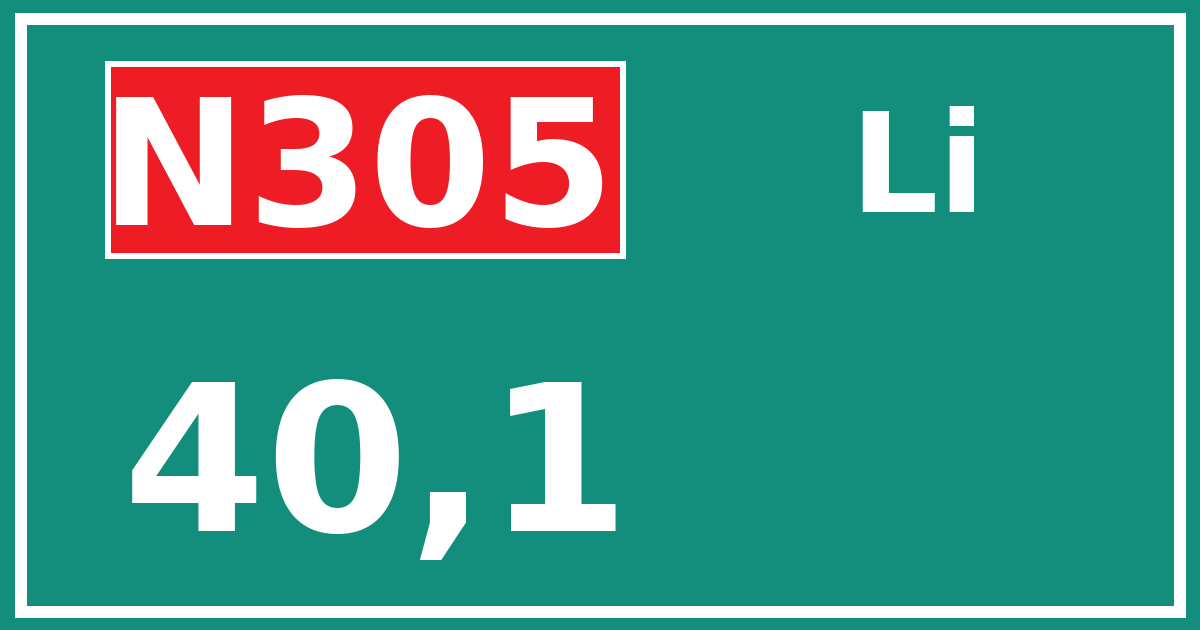 Hectometerbord N305 40,1 zijde Li