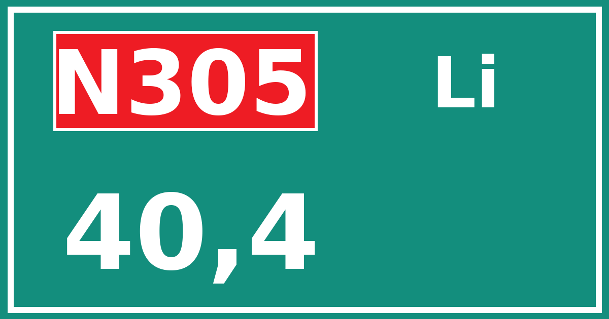 Hectometerbord N305 40,4 zijde Li