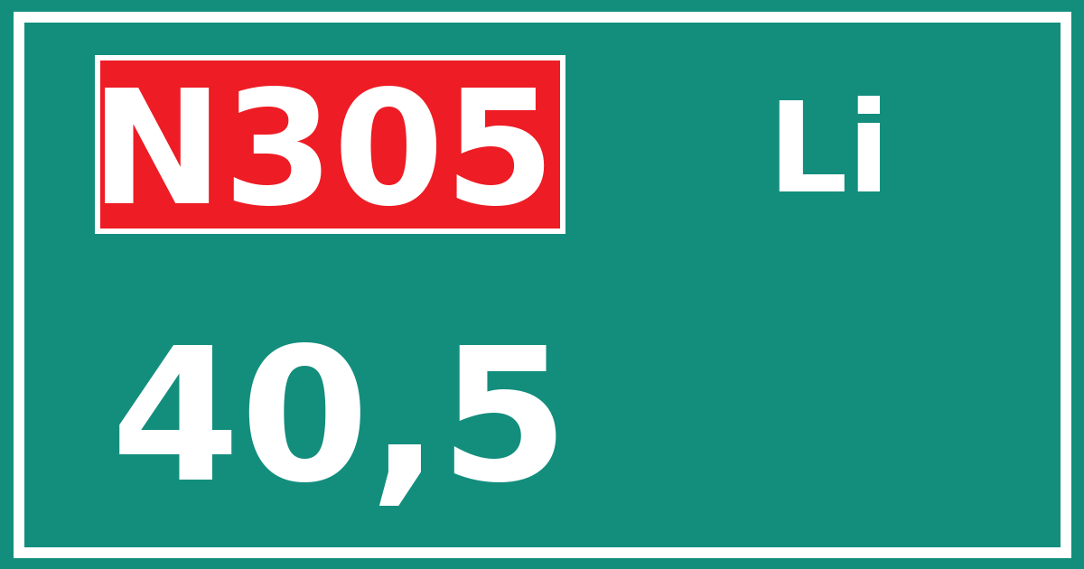 Hectometerbord N305 40,5 zijde Li