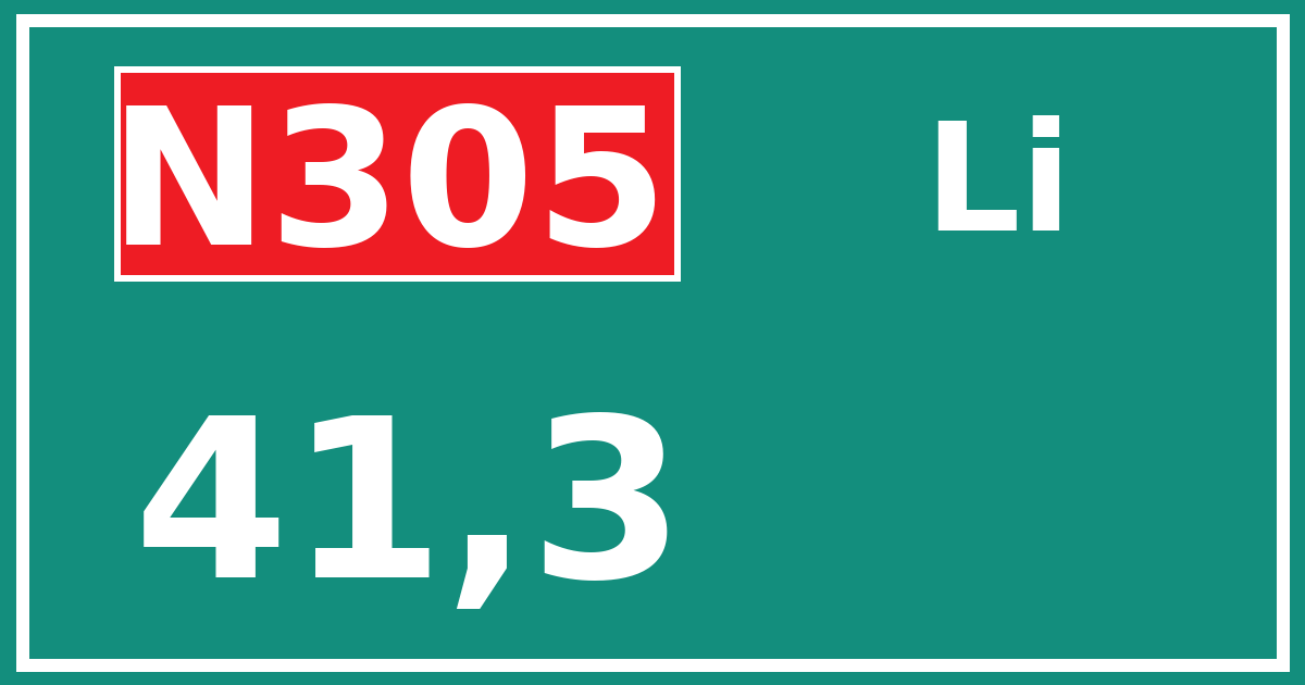 Hectometerbord N305 41,3 zijde Li