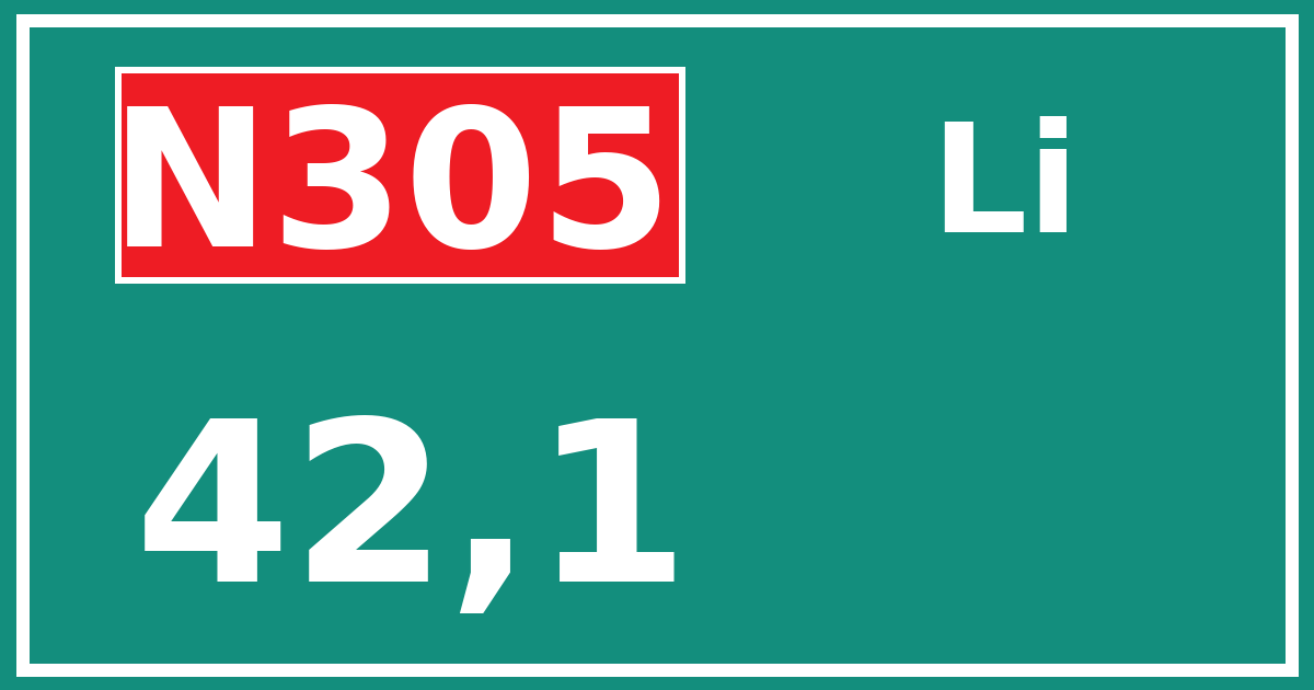 Hectometerbord N305 42,1 zijde Li