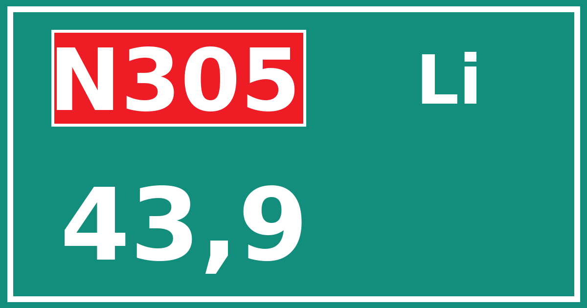 Hectometerbord N305 43,9 zijde Li