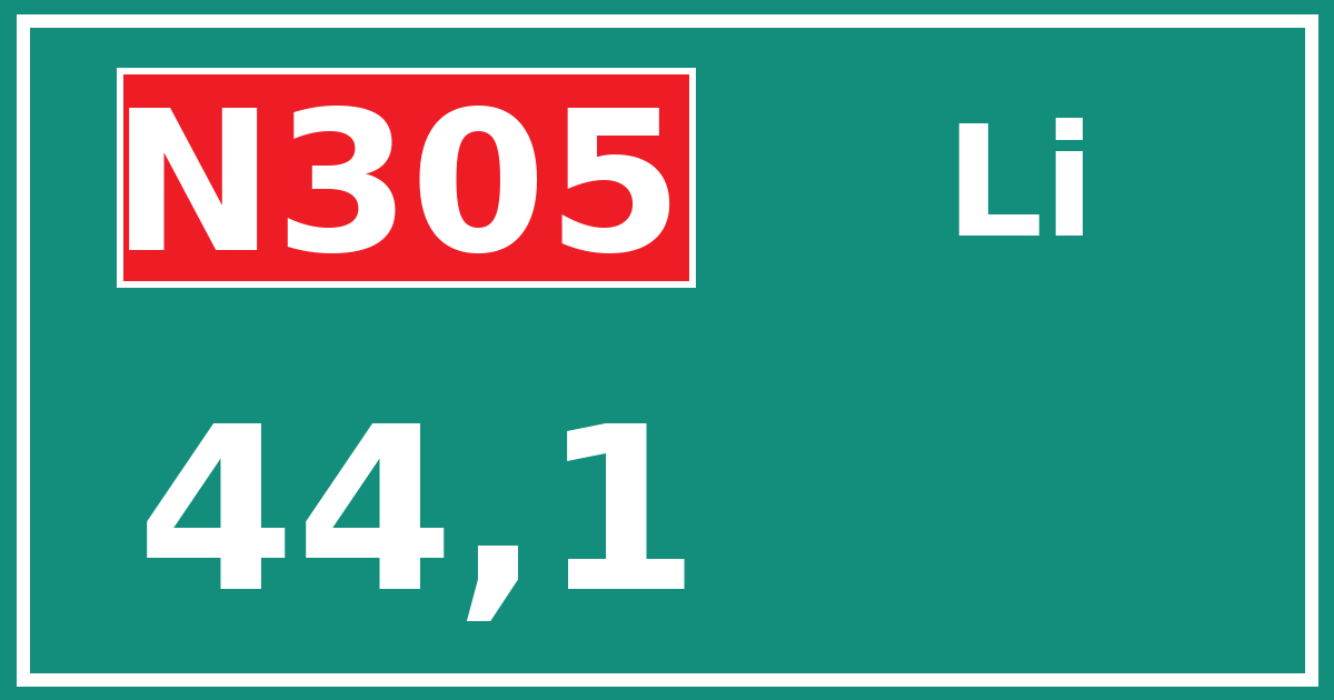 Hectometerbord N305 44,1 zijde Li