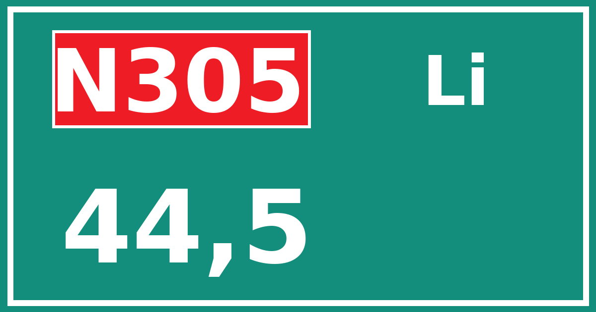 Hectometerbord N305 44,5 zijde Li