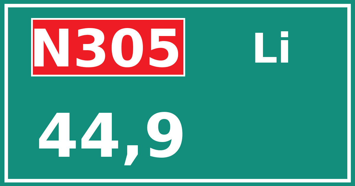 Hectometerbord N305 44,9 zijde Li