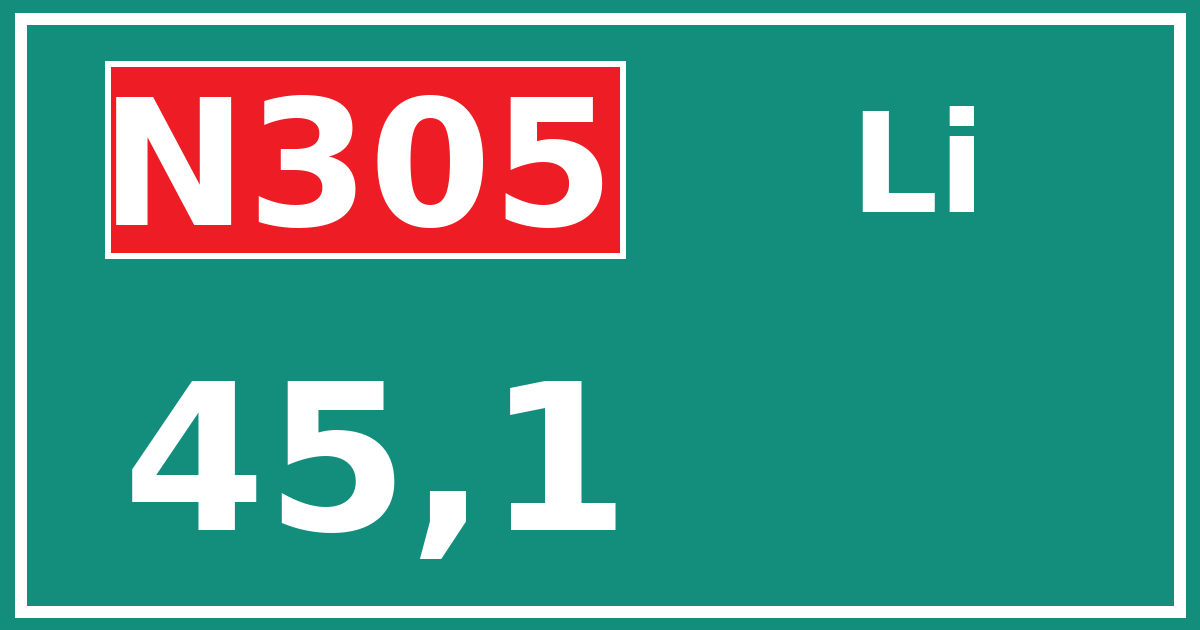 Hectometerbord N305 45,1 zijde Li