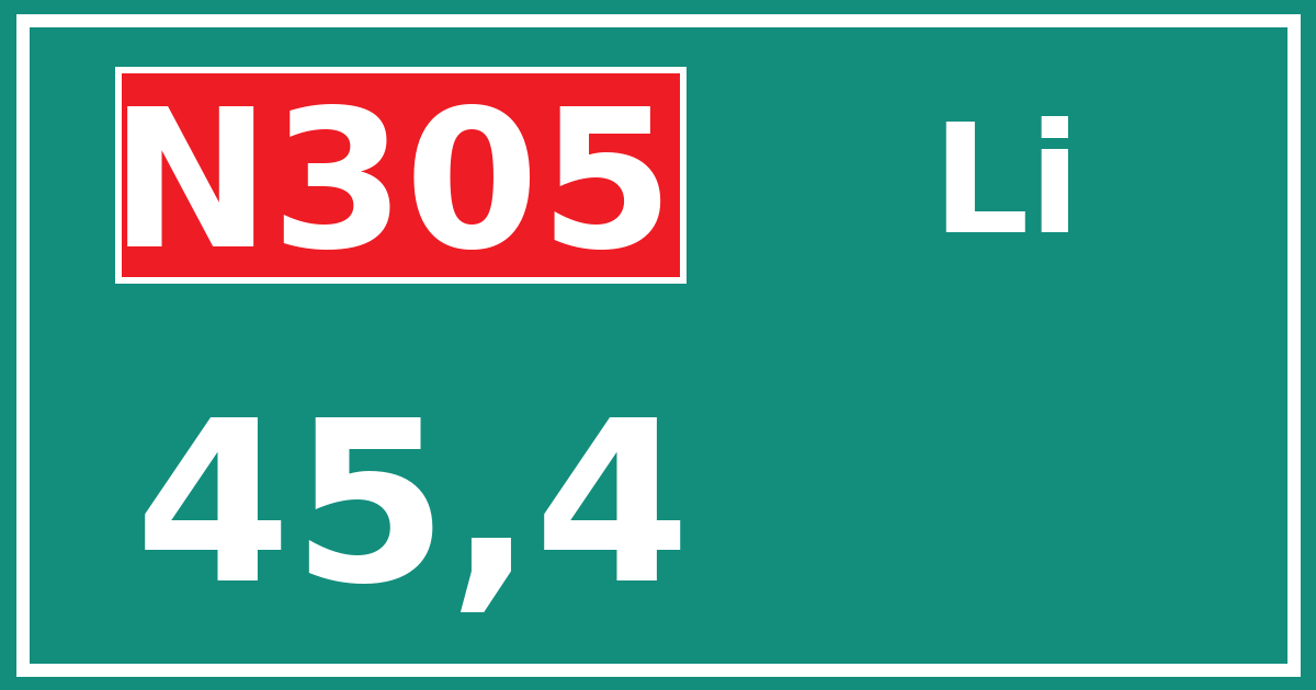 Hectometerbord N305 45,4 zijde Li