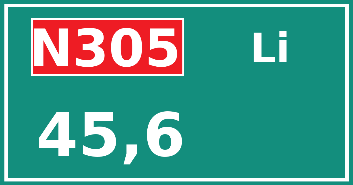 Hectometerbord N305 45,6 zijde Li