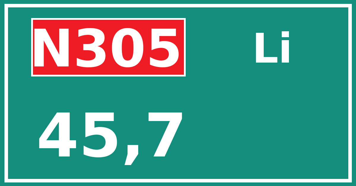 Hectometerbord N305 45,7 zijde Li