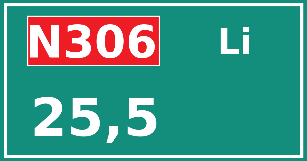 Hectometerbord N306 25,5 zijde Li