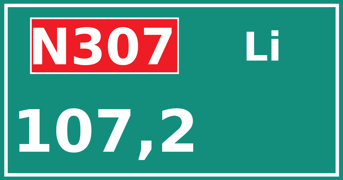 Hectometerbord N307 107,2 zijde Li