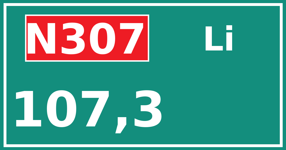 Hectometerbord N307 107,3 zijde Li