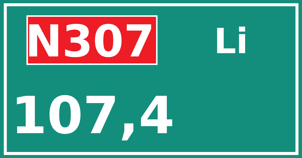 Hectometerbord N307 107,4 zijde Li