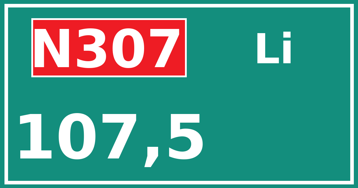 Hectometerbord N307 107,5 zijde Li