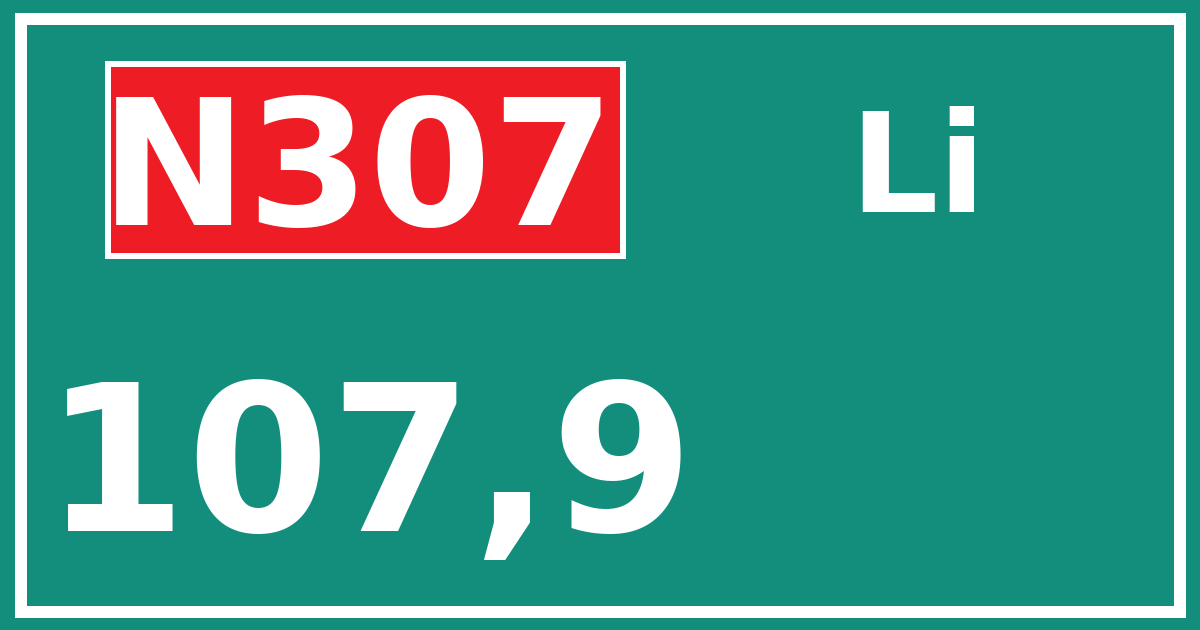 Hectometerbord N307 107,9 zijde Li
