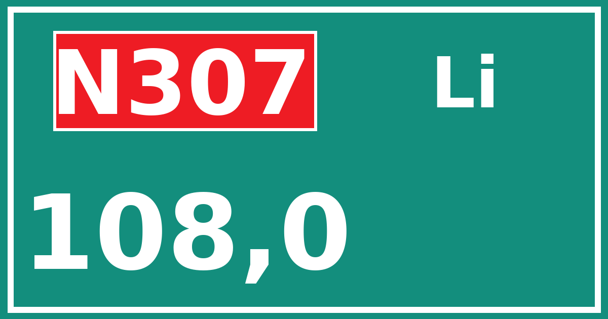 Hectometerbord N307 108,0 zijde Li