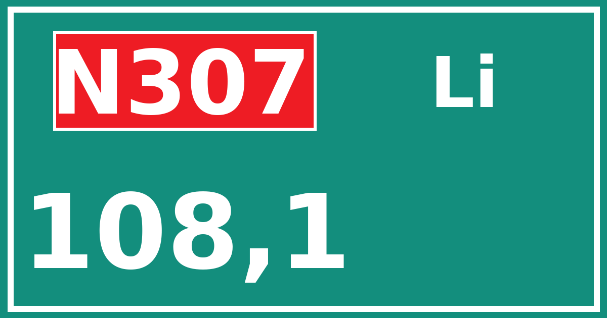 Hectometerbord N307 108,1 zijde Li
