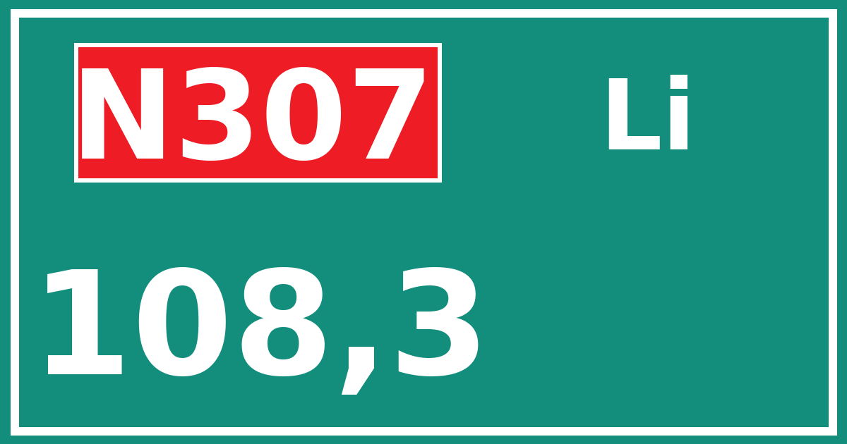 Hectometerbord N307 108,3 zijde Li