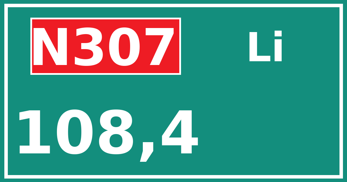 Hectometerbord N307 108,4 zijde Li