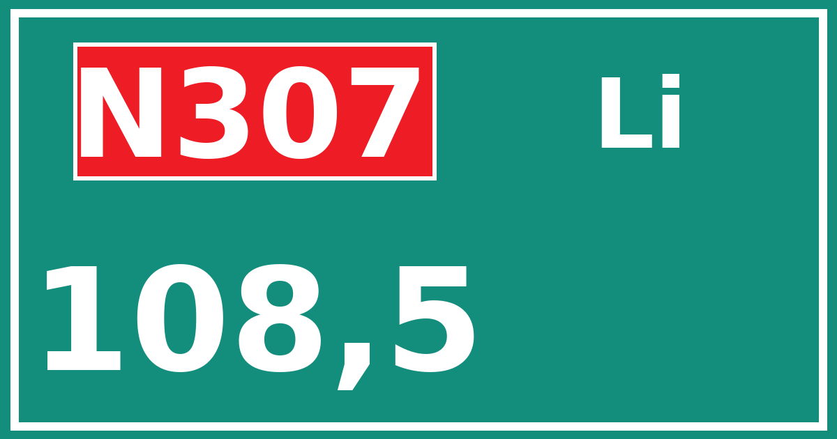 Hectometerbord N307 108,5 zijde Li