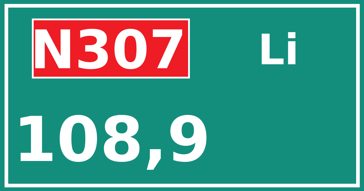 Hectometerbord N307 108,9 zijde Li