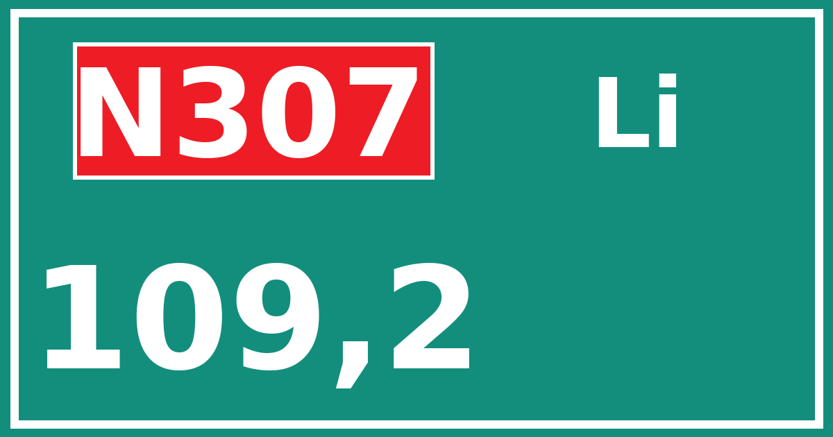 Hectometerbord N307 109,2 zijde Li