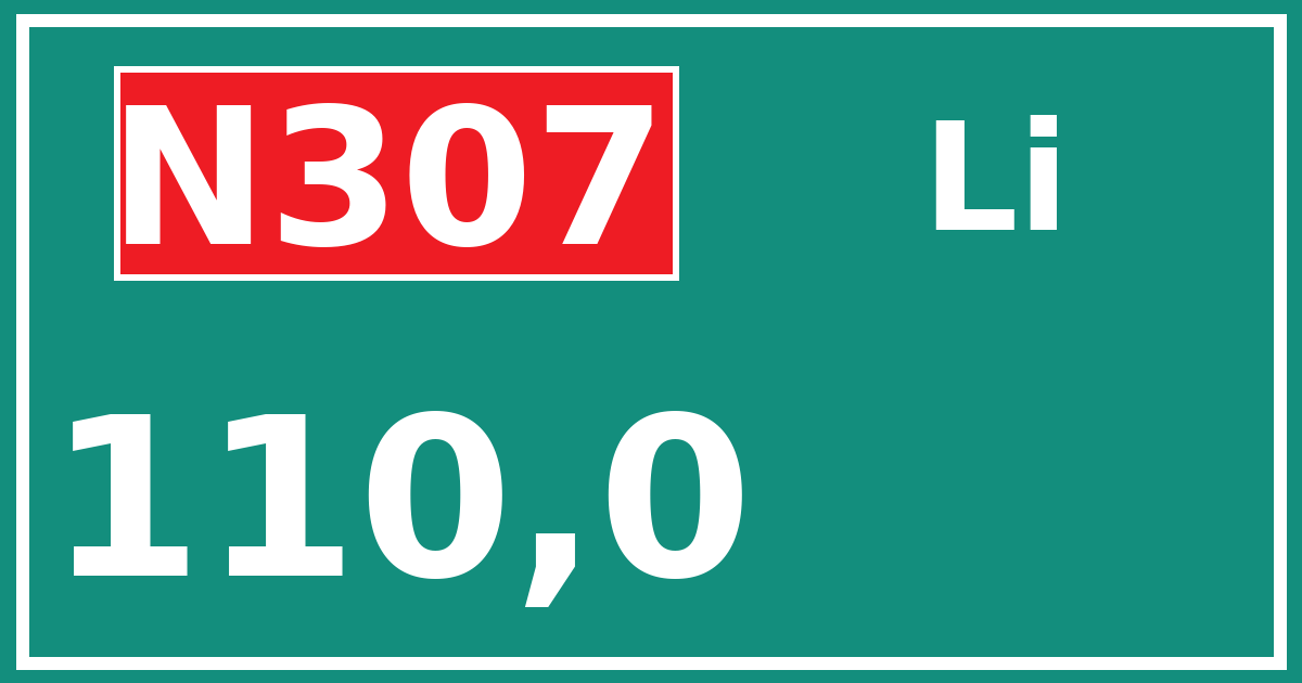Hectometerbord N307 110,0 zijde Li