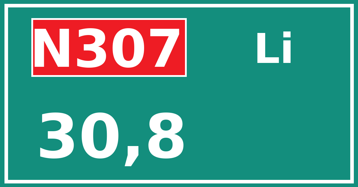 Hectometerbord N307 30,8 zijde Li