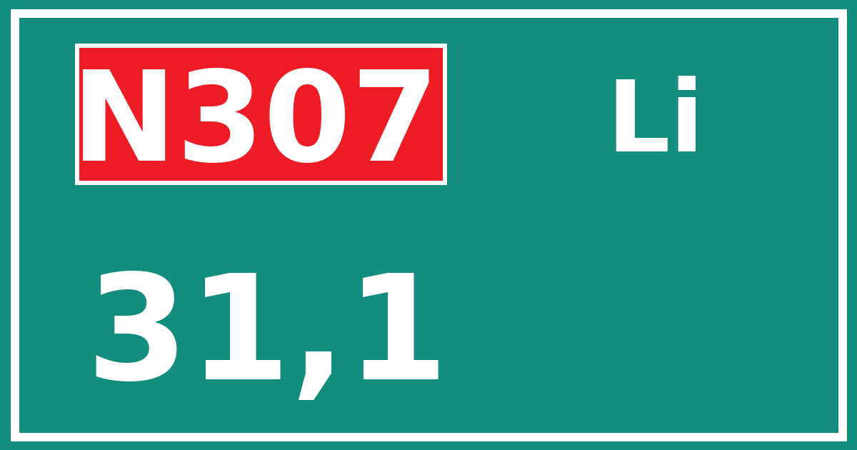 Hectometerbord N307 31,1 zijde Li