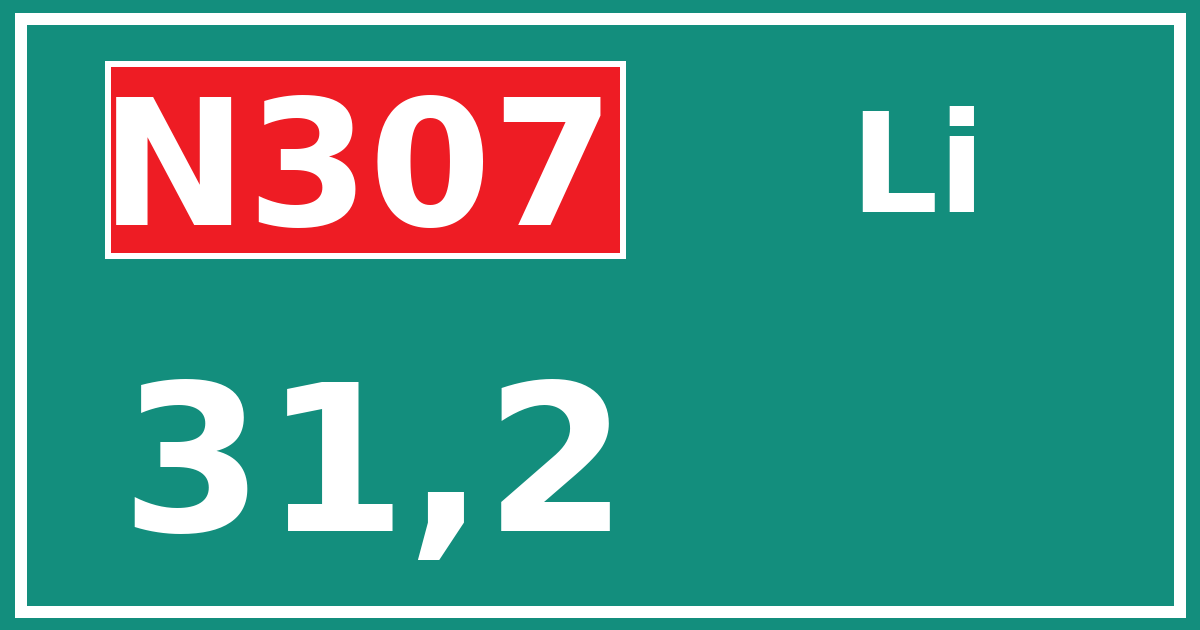 Hectometerbord N307 31,2 zijde Li