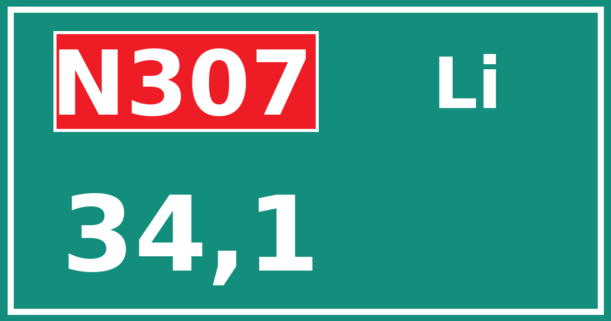 Hectometerbord N307 34,1 zijde Li