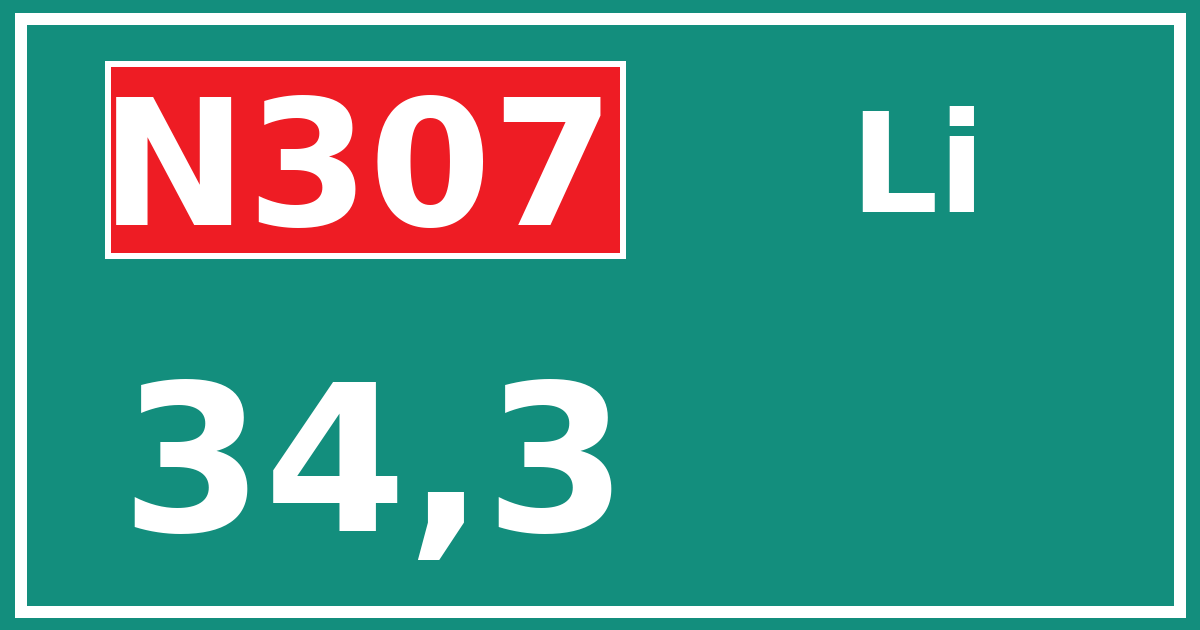 Hectometerbord N307 34,3 zijde Li